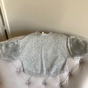 Fuzzy Sleeved Girls Pullover-4T